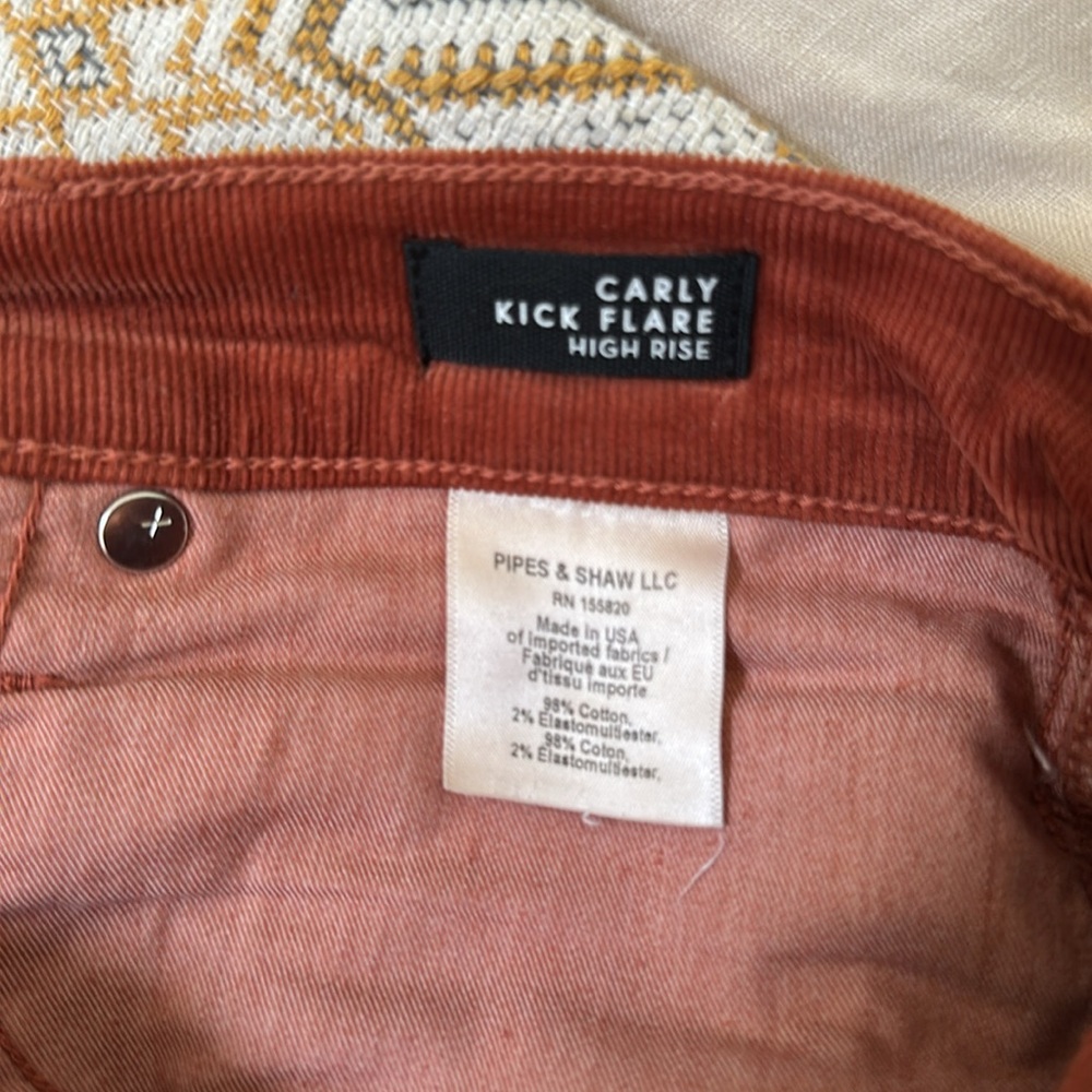 Veronica Beard Carly Kick Flare High Rise - Rust/Orange Straight Leg Corduroys - Picture 8 of 9
